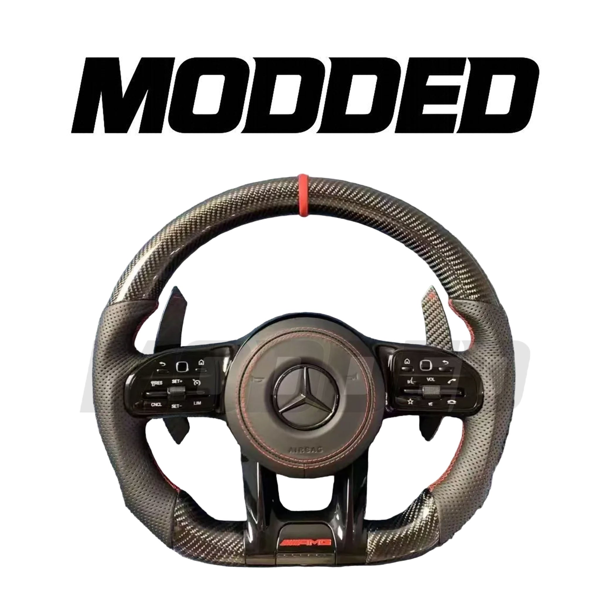 Mercedes Benz AMG Steering Wheel Carbon Fibre & Leather with Red stitching OEM Style